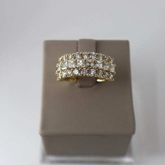 18KY 6.14CTW 20 ROUND DIAMOND / 9 ASSCHER CUT DIAMOND TRIPLE ROW RING  DRCD5826