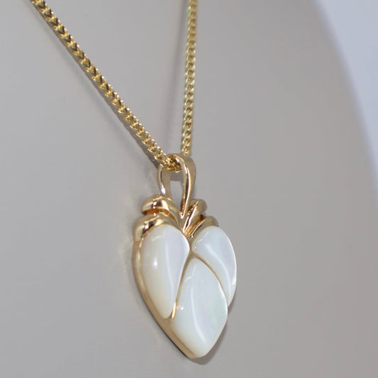 14K Yellow Gold Mother of Pearl Curved Heart Pendant OTC11658