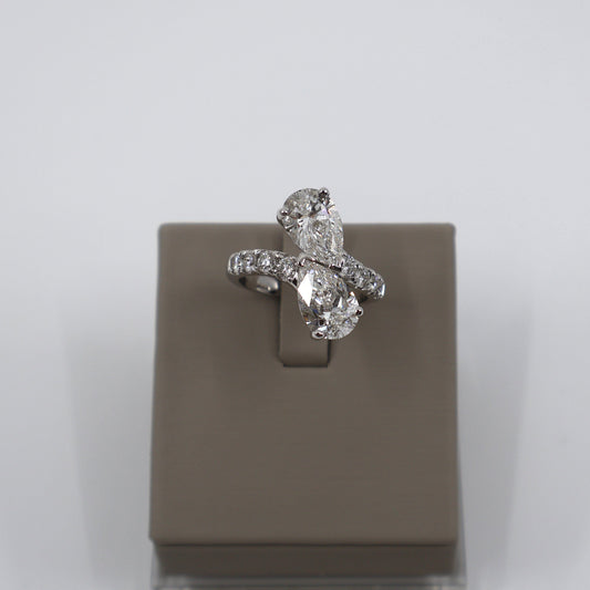 LAB GROWN 14KW .64CTW 8 ROUND DIAMONDS / 4.11 CT 2 PEAR SHAPE DIAMONDS / EVVS2 BYPASS RING LABDRCD798