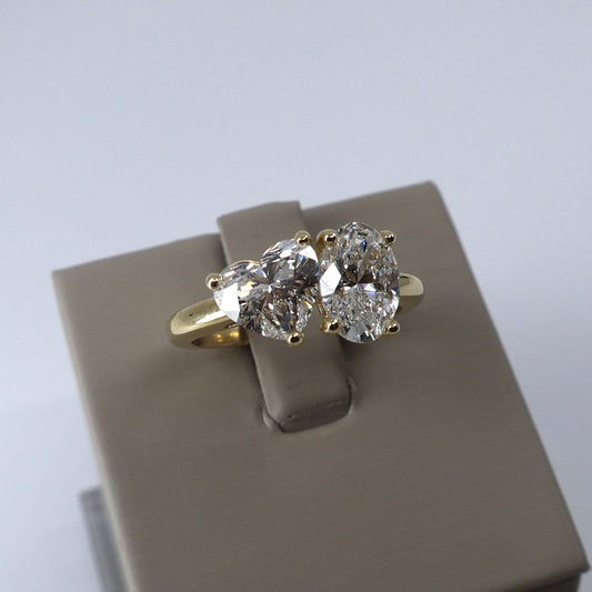 LAB GROWN 14KY 3.06CTW 1.54CT OVAL E/VS1  / 1.52CT HEART SHAPE E/VS1 DIAMOND BYPASS RING LABDRCD816