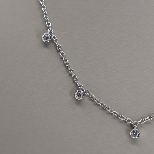 14K White Gold .45 CTW 5 Round Diamond Bezel-Set Station Necklace DPCD10933