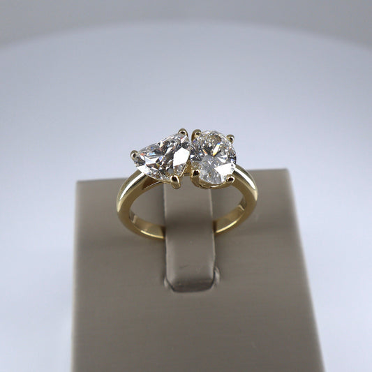 LAB GROWN 14KY 3.06CTW 1.54CT OVAL E/VS1  / 1.52CT HEART SHAPE E/VS1 DIAMOND BYPASS RING LABDRCD816