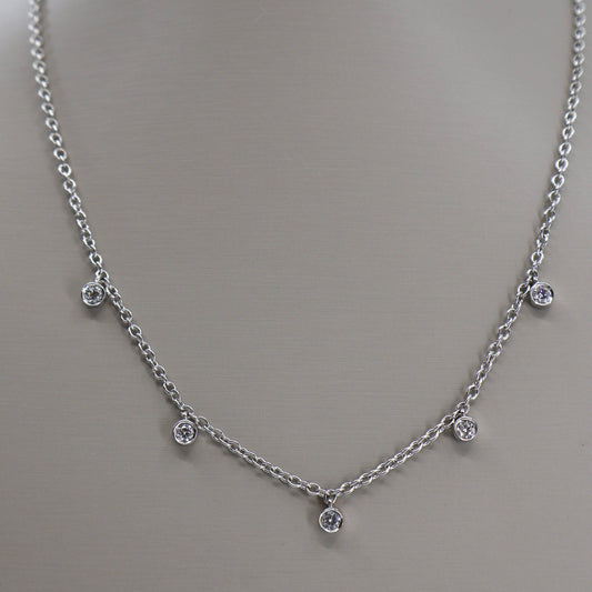 14K White Gold .45 CTW 5 Round Diamond Bezel-Set Station Necklace DPCD10933