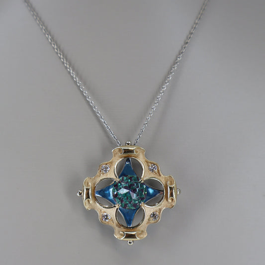 14K Two-Tone Gold Blue Topaz Da Vinci-Cut Pendant with 18" Chain OTC11676