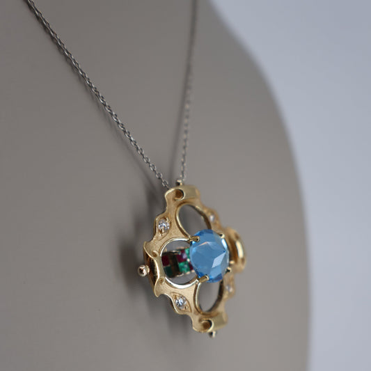 14K Two-Tone Gold Blue Topaz Da Vinci-Cut Pendant with 18" Chain OTC11676