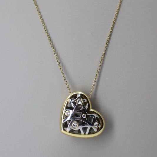 18K Gold / Platinum Heart Pendant with 5 Bezel-Set Diamonds OTC11412