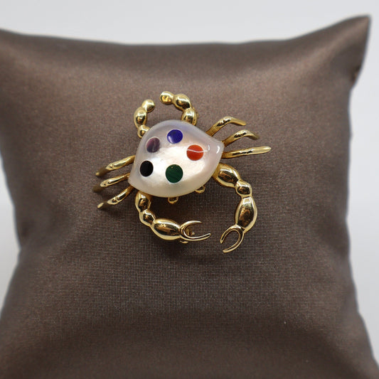 14K Yellow Gold Crab Pin with Mother of Pearl Earrings OTC11213