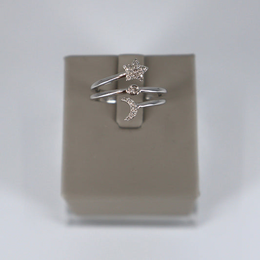 14K White Gold Moon and Star Wrap Ring with 29 Round Diamonds, .13 CTW DRCD6119