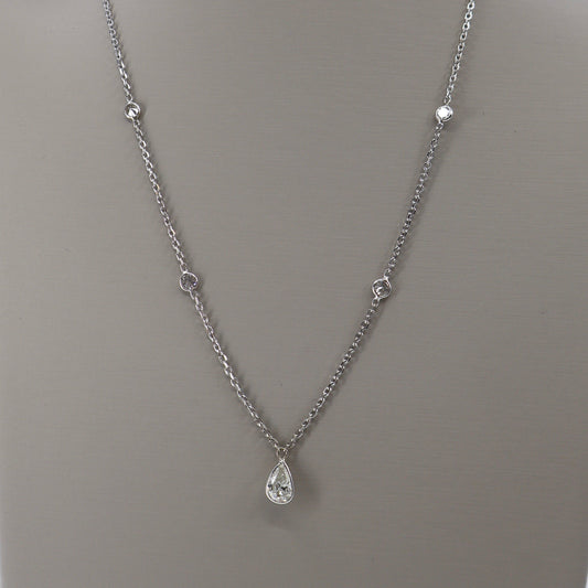 14K White Gold Diamond by the Yard with Bezel-Set Pear-Shaped Dangle Necklace OTC11531