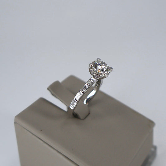 LAB GROWN 14KW HIDDEN HALO ENGAGEMENT RING 1.74CT ROUND G/VVS2 (GIA CERTIFIED) WITH 8 BAGUETTE .73CTW LABDRCD746