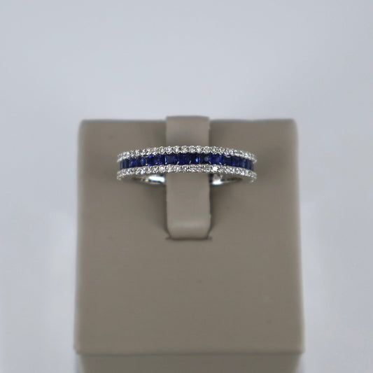 14KW .62CTW 116 ROUND DIAMOND / 1.29 36 SAPPHIRE PRINCESS CUT DIAMOND BAND DRCS3475