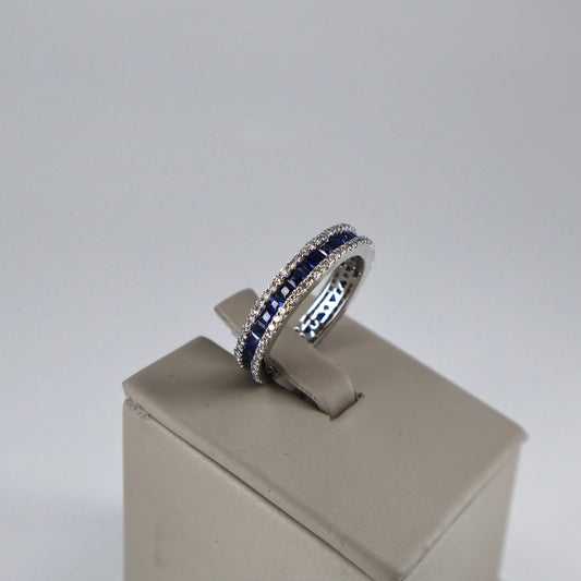 14KW .62CTW 116 ROUND DIAMOND / 1.29 36 SAPPHIRE PRINCESS CUT DIAMOND BAND DRCS3475