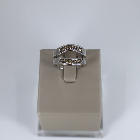 14K White Gold Curved Wrap Ring with 10 Round Chocolate Diamonds DRB51048