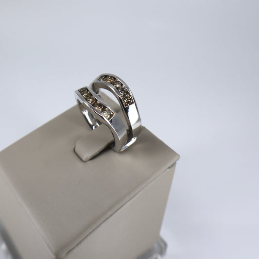 14K White Gold Curved Wrap Ring with 10 Round Chocolate Diamonds DRB51048