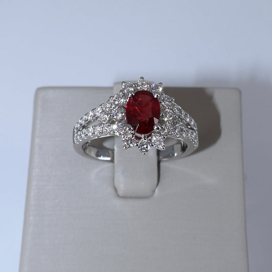 14KW .70CTW ROUND DIAMOND / .79CT OVAL RUBY RING DRCR1621