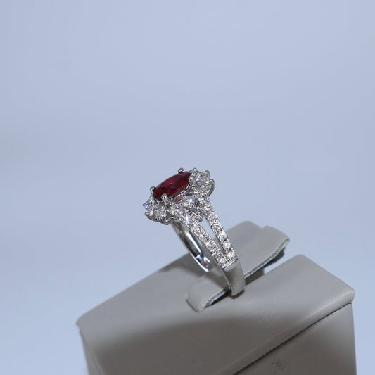 14KW .70CTW ROUND DIAMOND / .79CT OVAL RUBY RING DRCR1621