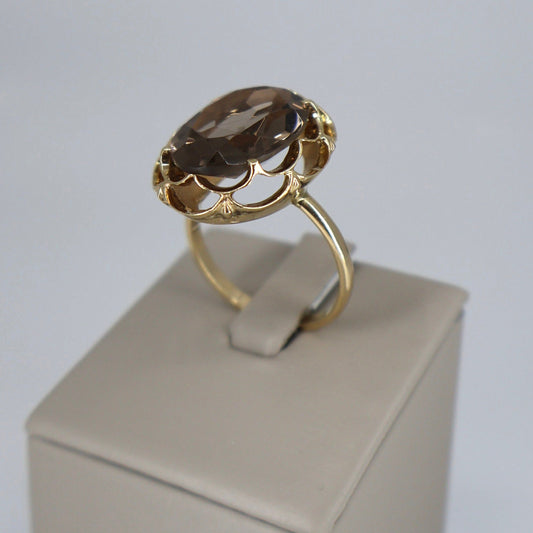 14K Yellow Gold Large Oval Smoky Quartz Ring OTC11376