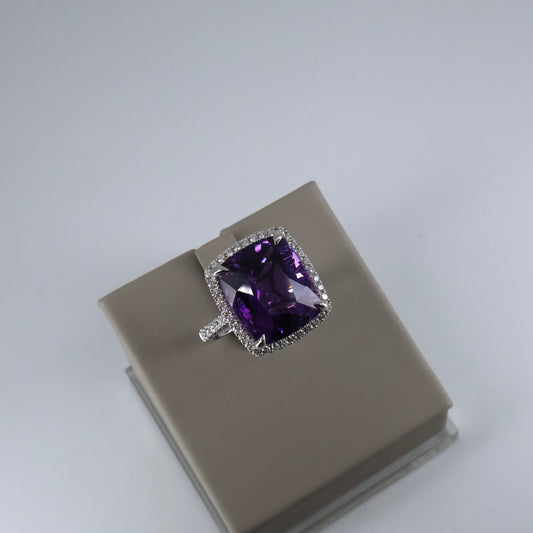 18KW .51CTW 50 ROUND DIAMOND / 10.44CT AMETHYST RING  SRG20434