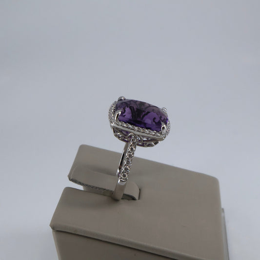 18KW .51CTW 50 ROUND DIAMOND / 10.44CT AMETHYST RING  SRG20434