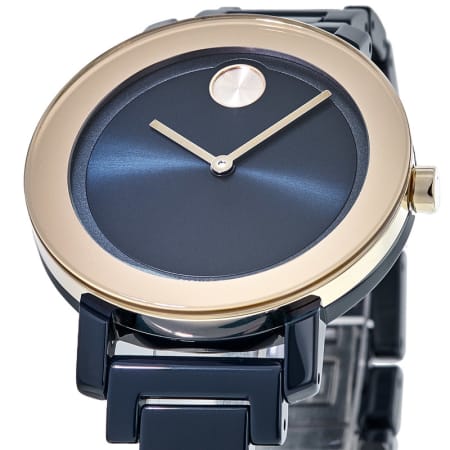 Movado Bold Evolution Gold Tone Bezel Navy Blue Ceramic Women's 3600708