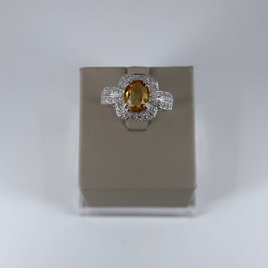 14K White Gold Oval Citrine and Diamond Double Row Halo Ring OTC11318
