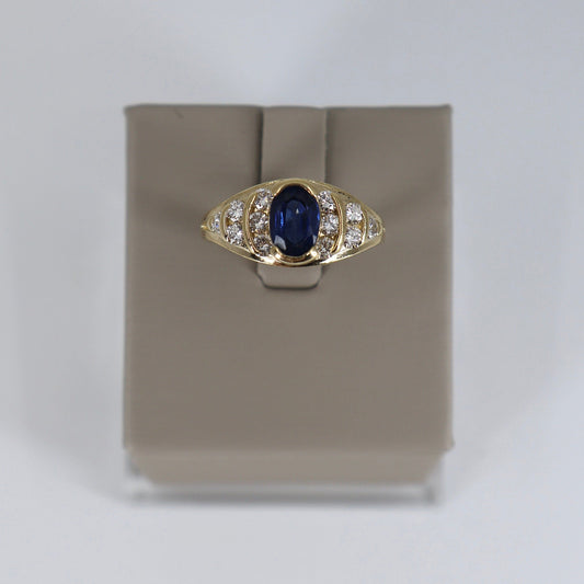 14K Yellow Gold Oval Sapphire Dome Ring with 12 Round Channel-Set Diamonds OTC11596