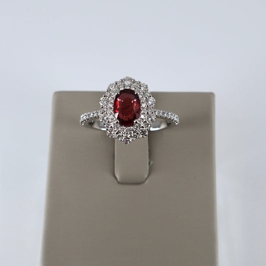 18KW .59CTW 60 ROUND DIAMOND / 1.00CT OVAL RUBY RING DRCR1620