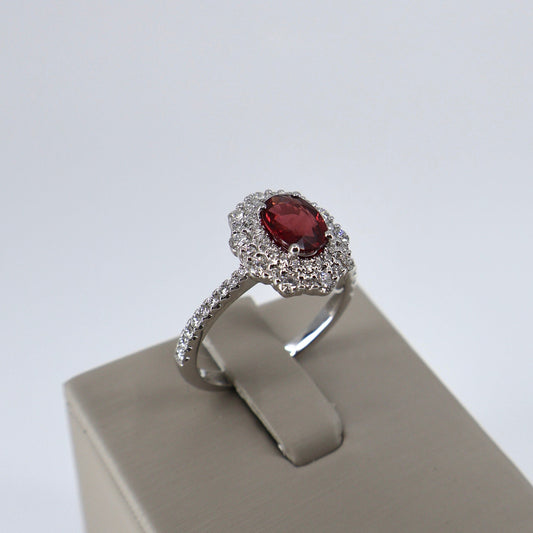 18KW .59CTW 60 ROUND DIAMOND / 1.00CT OVAL RUBY RING DRCR1620