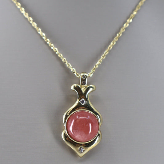 14K Yellow Gold Pink Round Coral Pendant with 2 Diamonds OTC11022