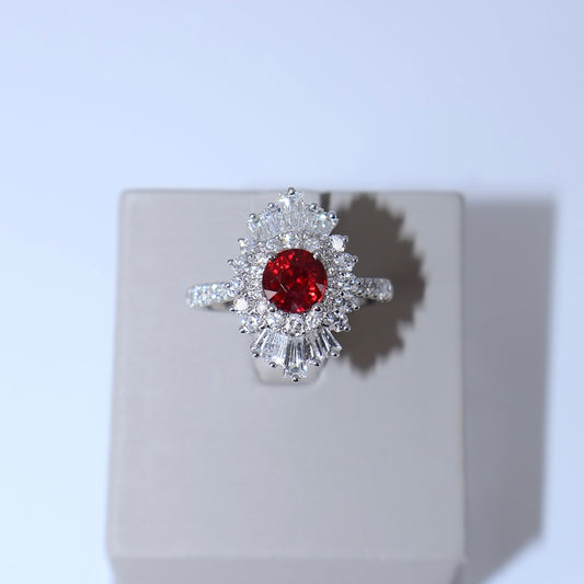 18KW 1.04CTW 38 ROUND DIAMOND / 10 DIAMOND BAGGUETTE / 1.27CTW RUBY RING DRCR1619