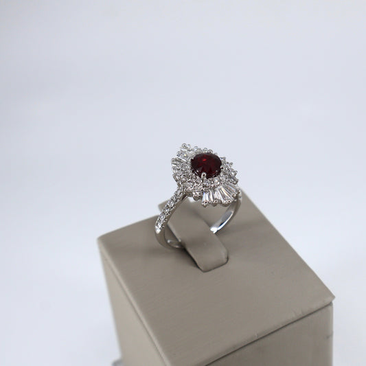 18KW 1.04CTW 38 ROUND DIAMOND / 10 DIAMOND BAGGUETTE / 1.27CTW RUBY RING DRCR1619