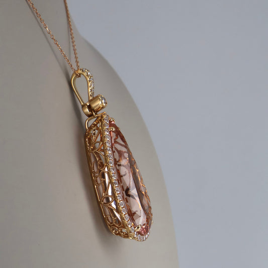 18KR .91CTW 51 ROUND DIAMOND HALO / 24.07CT PEAR SHAPE MORGANITE PENDANT  DPCM1205