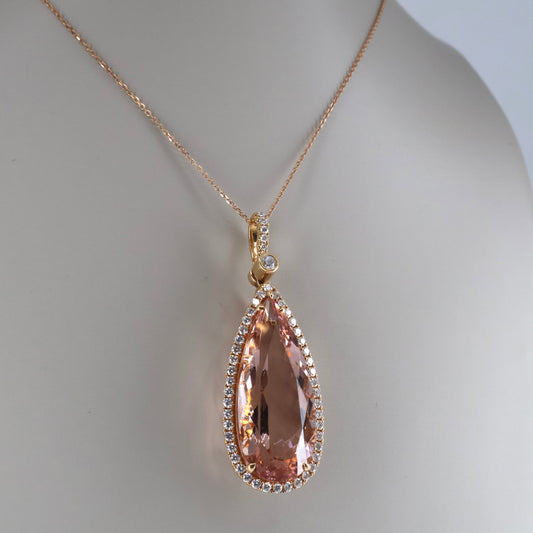 18KR .91CTW 51 ROUND DIAMOND HALO / 24.07CT PEAR SHAPE MORGANITE PENDANT  DPCM1205