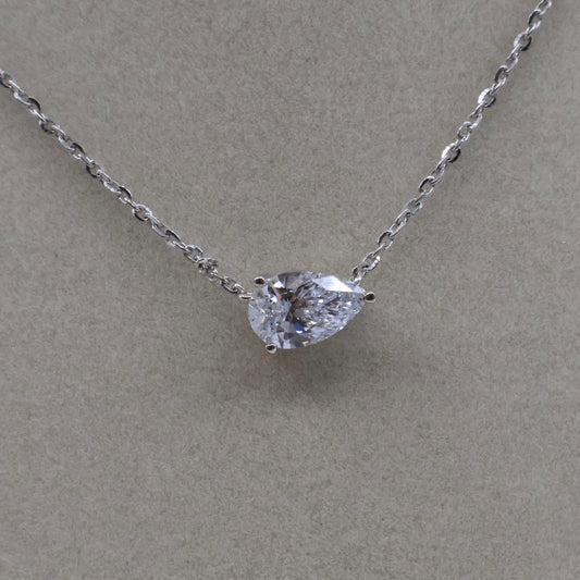 LAB GROWN 14 KW 1.00CT PEAR SHAPE DIAMOND SOLITARE PENDANT SET SIDEWAYS LABSPN0284