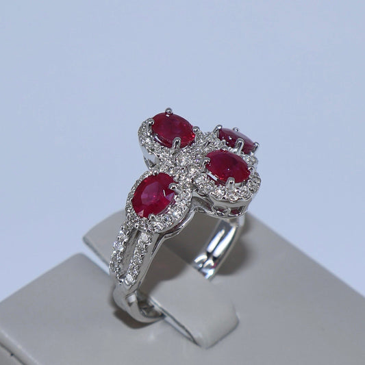 14KW .60CTW 4 HALOS / 1.60CTW 4 OVAL RUBY RING  DRCR1668