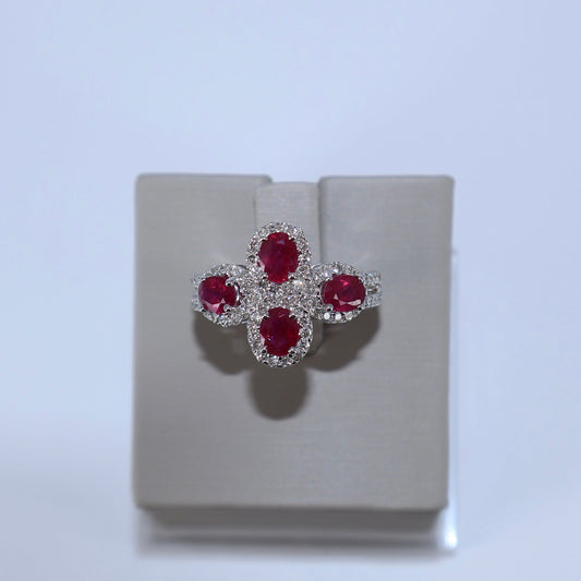 14KW .60CTW 4 HALOS / 1.60CTW 4 OVAL RUBY RING  DRCR1668