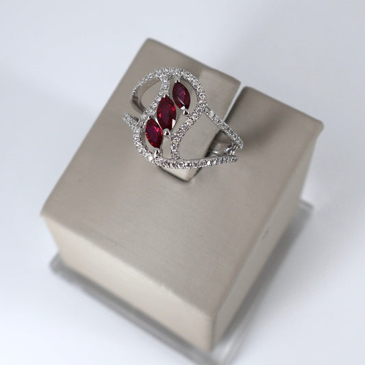 18KW .36CTW 76 ROUND DIAMOND / .58CTW 3 MARQUISE RUBY BAND DRB49342