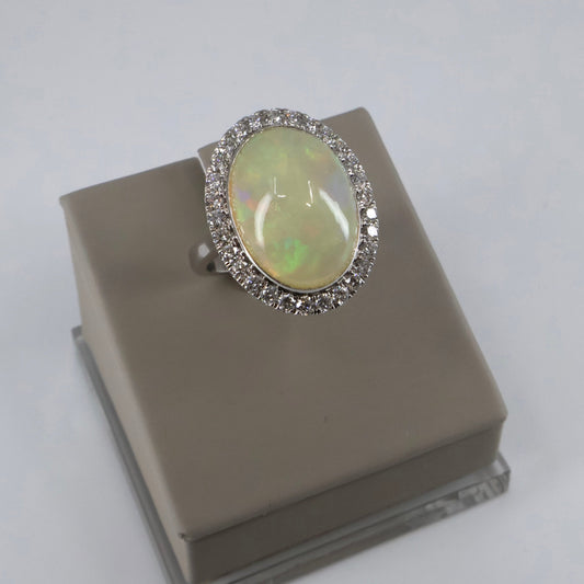14KW .88 ROUND DIAMOND HALO / 5.62 OVAL OPAL RING  DRCM4541
