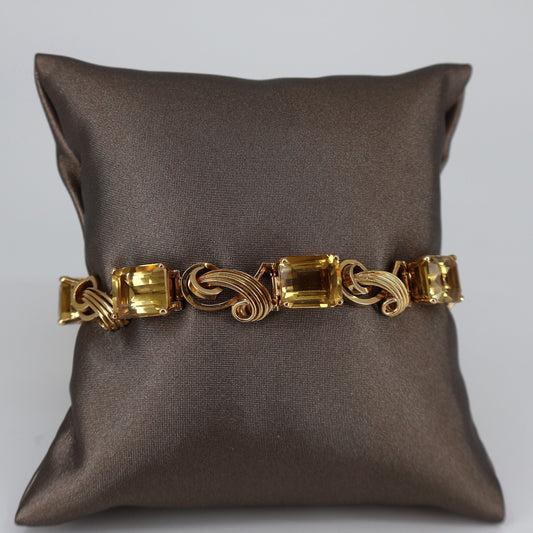 18K Yellow Gold Antique Emerald-Cut Citrine Bracelet OTC11416