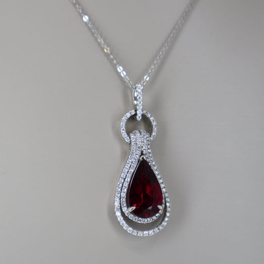 18KW .80CTW  118 ROUND DIAMOND / 4.03CT PEAR SHAPE RUBY PENDANT DPCR0484