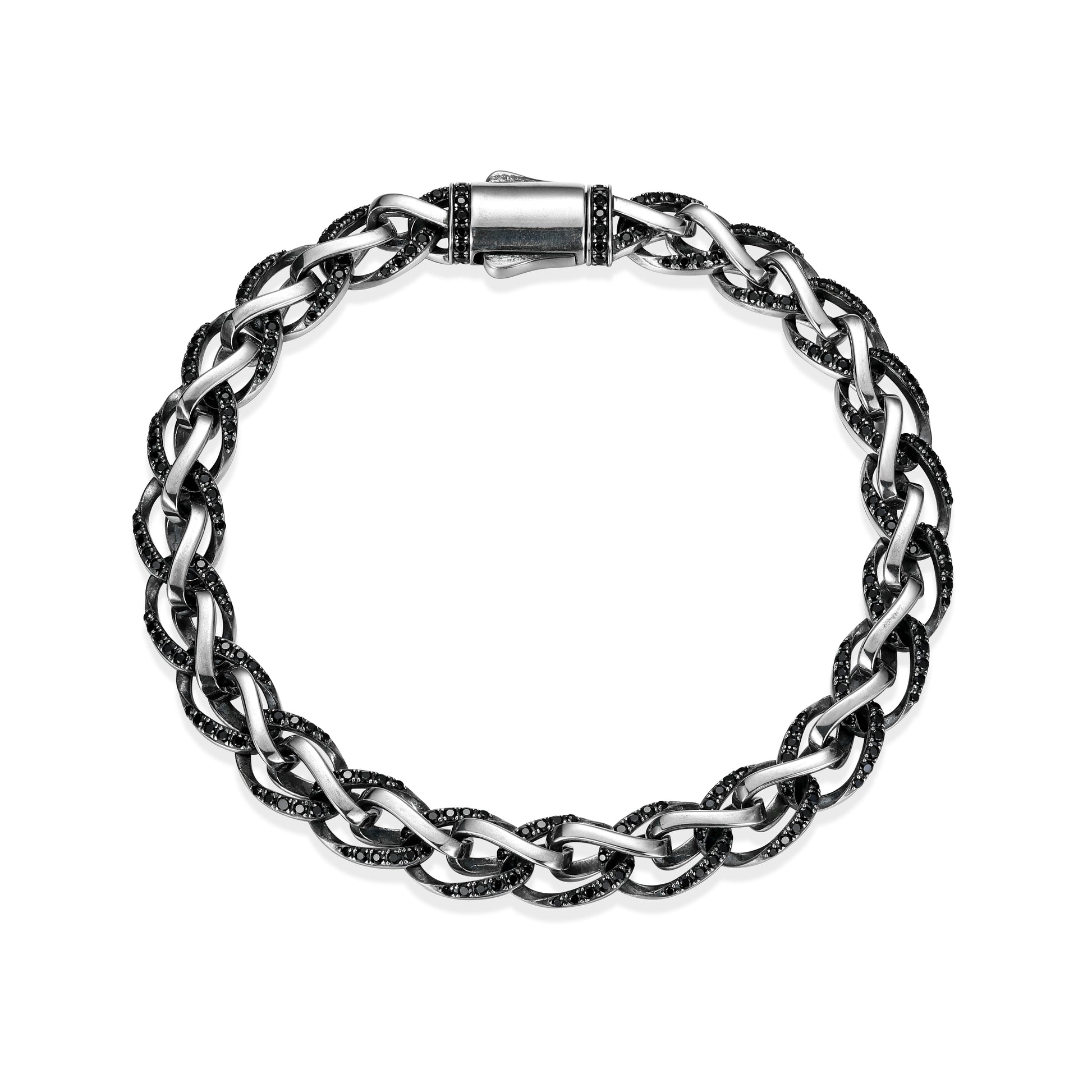 ub0079-links-pave-genuine-black-sapphire-foxtail-chain-bracelet-in-oxidized-rhodium-plated-sterling-silver