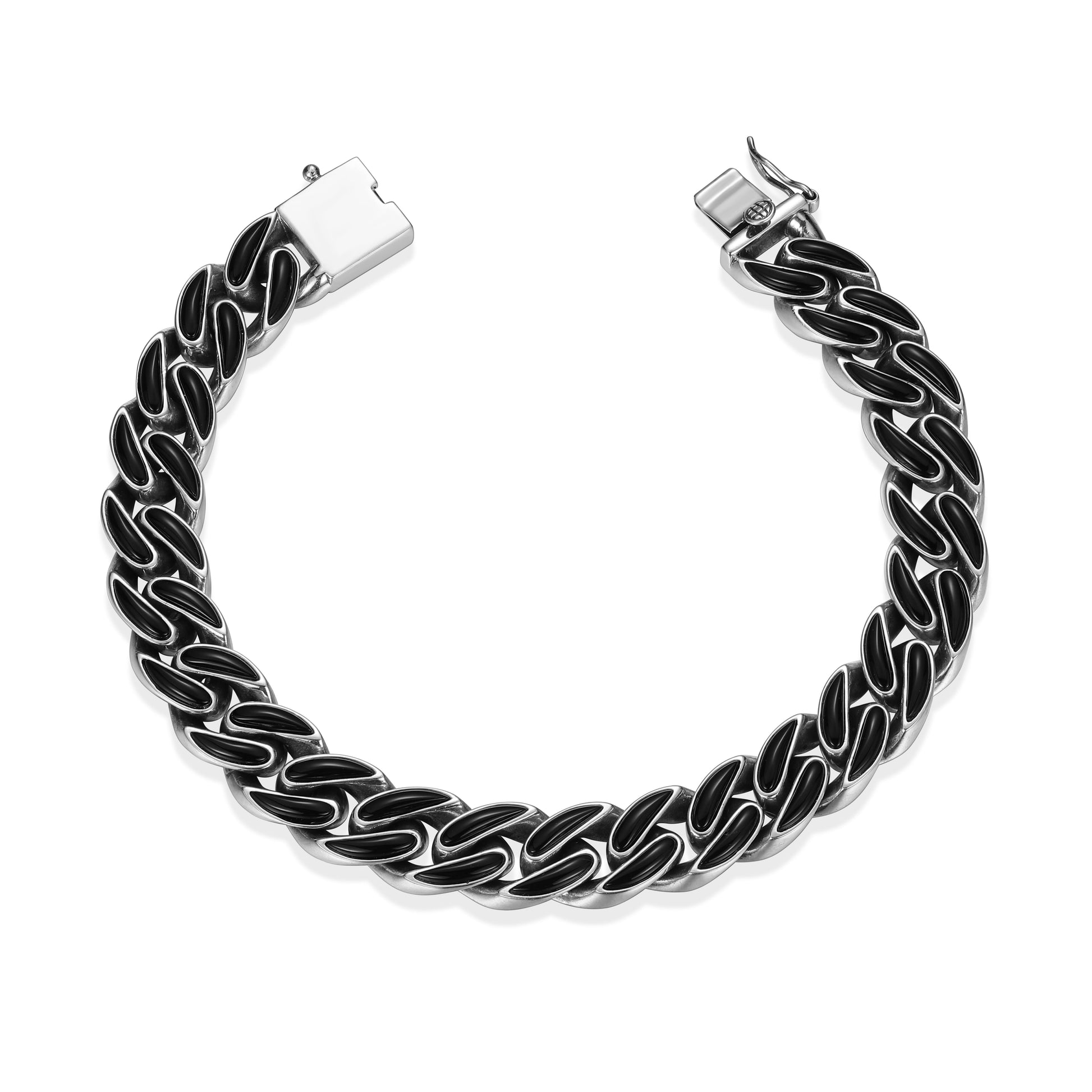 ub0081-links-black-agate-inlay-cuban-chain-bracelet-in-oxidized-rhodium-plated-sterling-silver