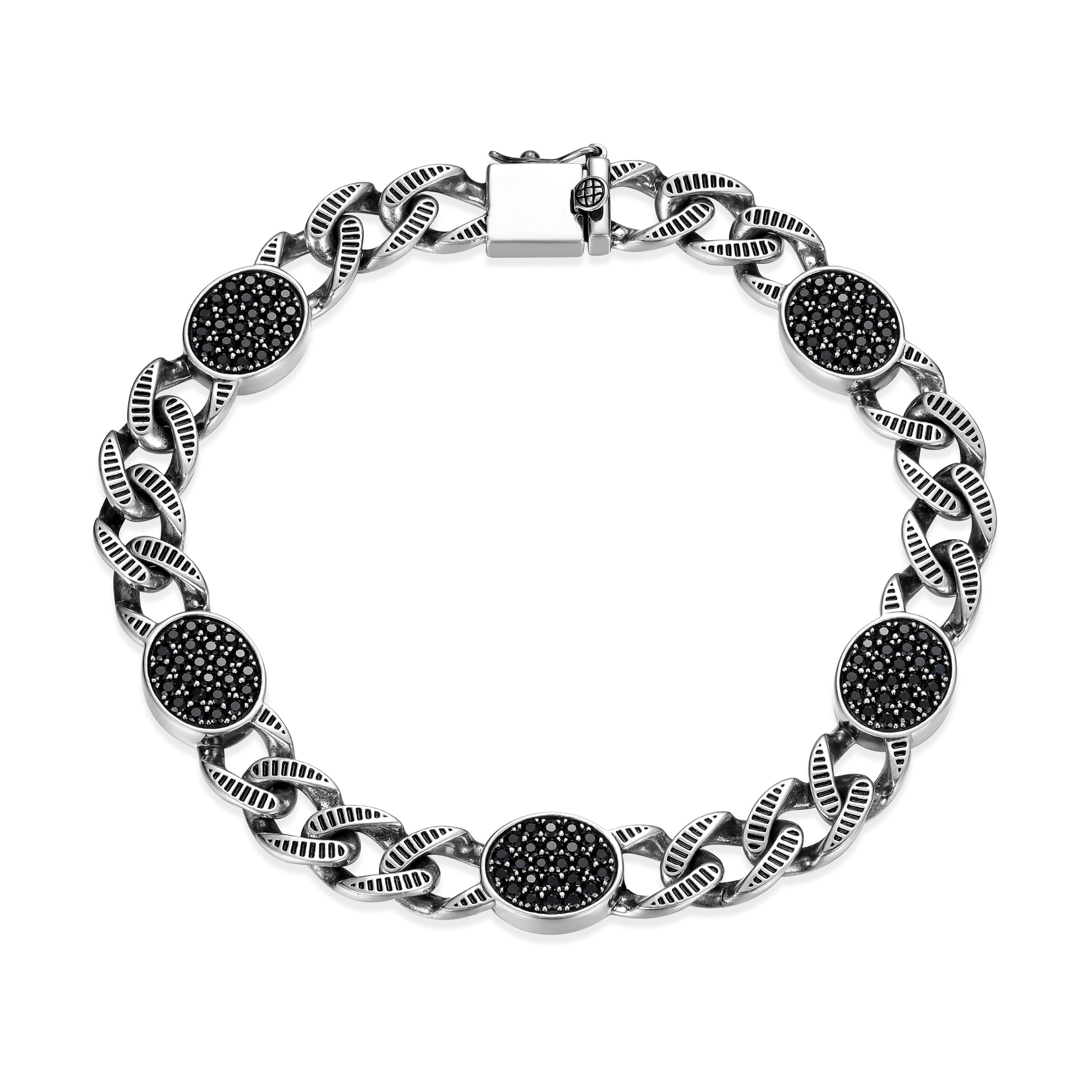 ub0075-ridge-cuban-chain-with-genuine-black-sapphire-pave-station-bracelet-in-oxidized-rhodium-plated-sterling-silver