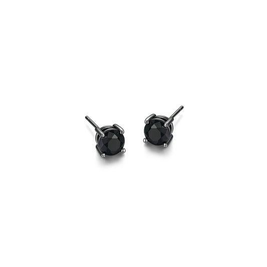 UE24B - Basic Gunmetal Sterling Silver and Black Sapphire Stud Earrings