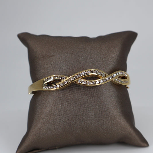 14K Yellow Gold Ribbon Solid Bangle with 46 Round Diamonds, 1.20 CTW OTC11595