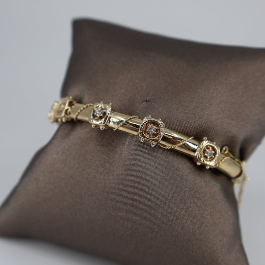 14K Yellow Gold Ribbon Bangle with 5 Round Diamonds OTC11536