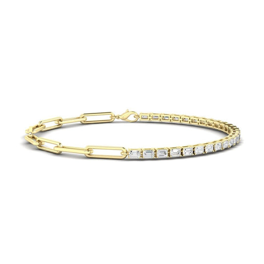 14K Gold Emerald Half Tennis Paperclip Bracelet