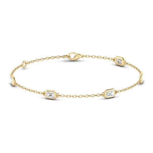 14K Gold Emerald Bezel Station Bracelet