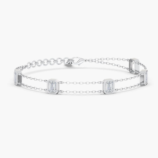 14K Gold Double Chain Emerald Bezel Bracelet