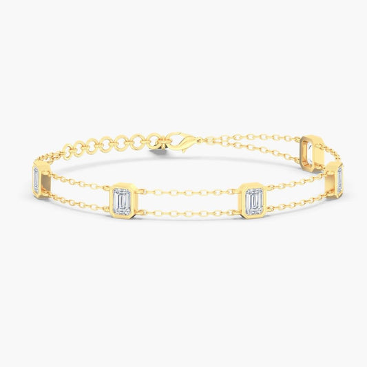 14K Gold Double Chain Emerald Bezel Bracelet